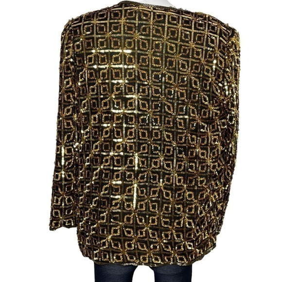 Carina Vintage gold sequin silk top with hook and eye Large - Picture 4 of 7